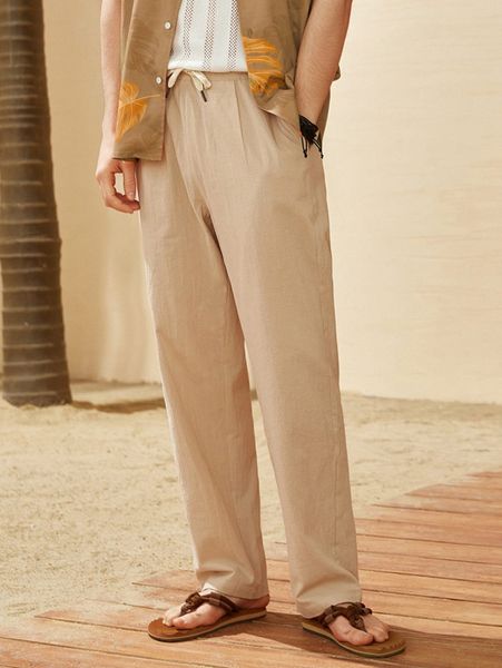 

men drawstring waist slant pocket pants 95by#, Black