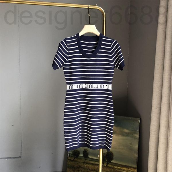 

casual dresses designer [shenzhen nanyou]knitted dress 22 spring and summer french temperament stripe slim a-line skirt fashion ykx5, Black;gray