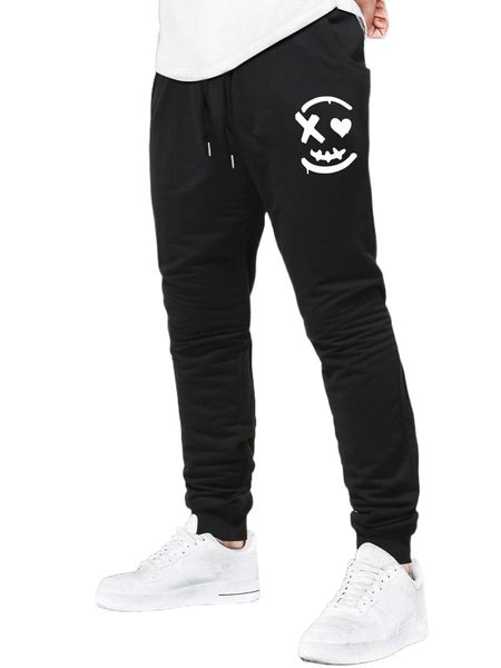 

men heart & expression print drawstring waist sweatpants 77et#, Black