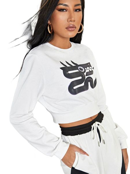 

x stella matyanova graphic print crop pullover d2ck#, Black