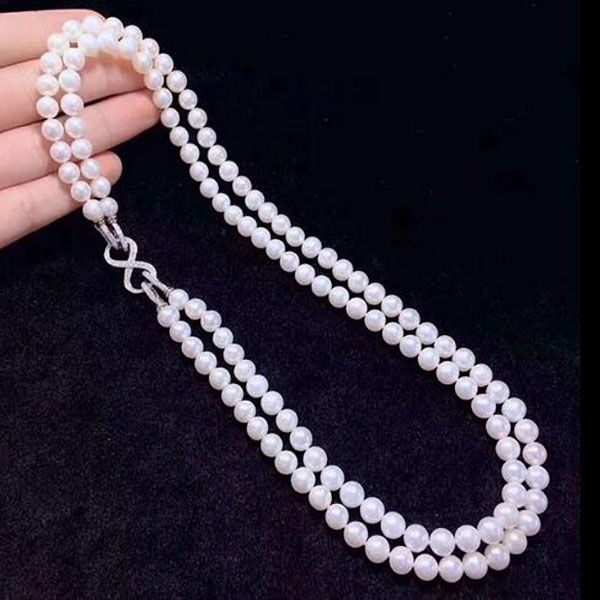 Double Strand AAA 7-8mm Akoya White Pearl Necklace 18 pollici