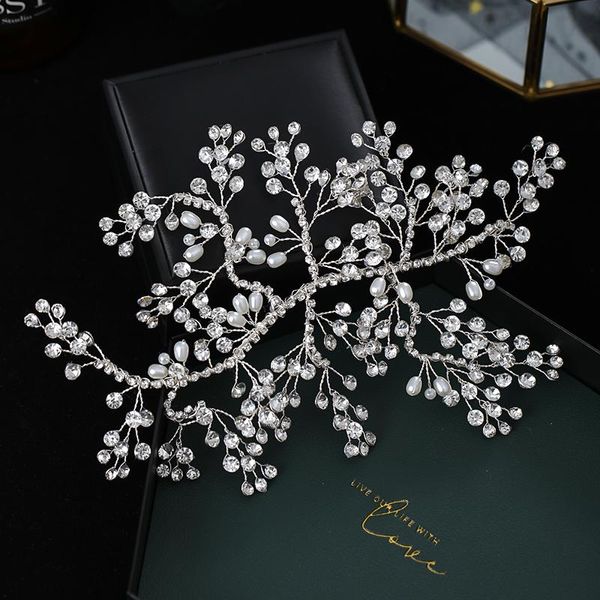 Clipes de cabelo Barrettes Pearl Rhinestone Banda da cabeça Tiara Hairband Acessórios de casamento de casamento de casamento requintado de prata para Womenhair