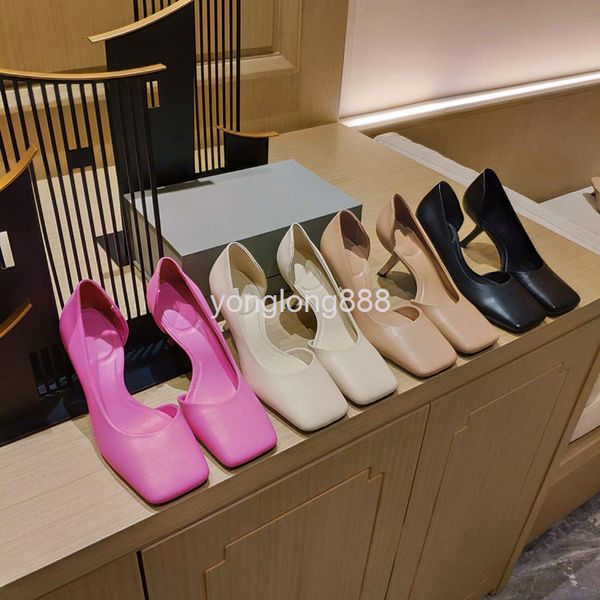 

sandals high end women's shoes autumn leather square head thin heel side air shallow mouth versatile fairy style high set foot single, Black