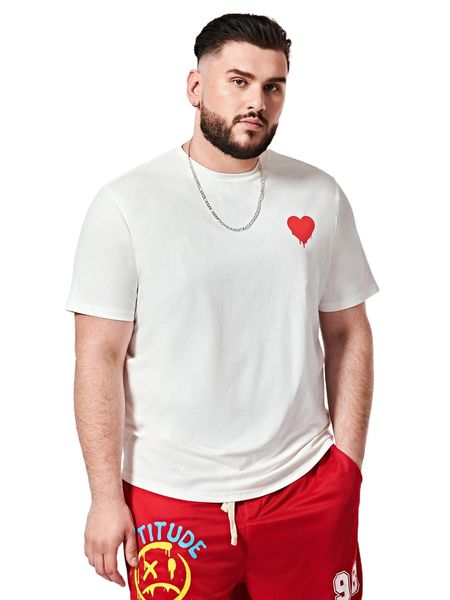 

extended sizes men heart print tee m7wx#, White;black