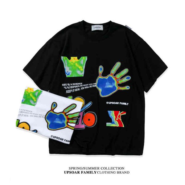 

2021 summer new trendy cartoon printed casual t-shirt round neck loose short sleeve, White;black