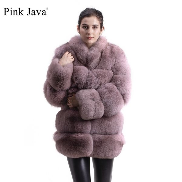 Pink Java QC8142 Model Women Women Real Fox Fur Coat con fuotote per pellicce maniche lunghe Outfit Gebuine Fox Outfit di alta qualità 201103