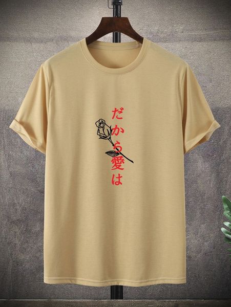 

men rose & japanese letter graphic tee b5pg#, White;black