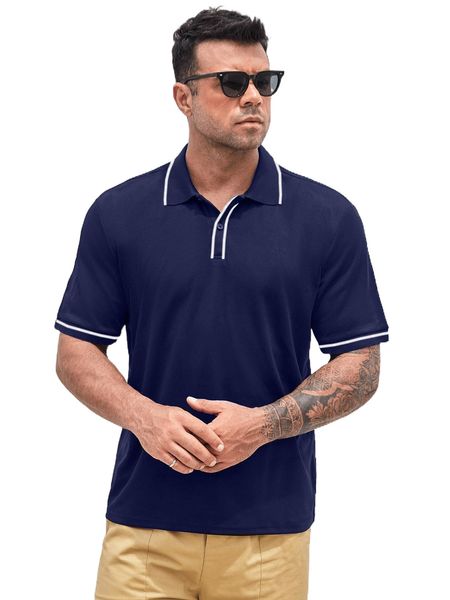 

extended sizes men contrast trim polo shirt o7rs#, White;black