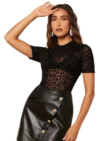 

leopard print sheer mesh without bra 85zq#, White