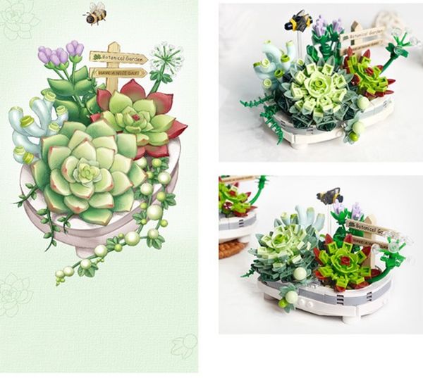 

model building kits wholesale building blocks pink cherry blossom plant model diy succulent potted flowers assembled bricks girl gifts child