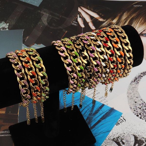 Braccialetti in acciaio inossidabile con catena a maglie per donna Punk cubano colore spesso 2022 regalo di gioielli per feste di moda alla moda all'ingrosso Kent22