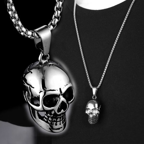 Готическая ретро -череп голова подвесной ожерелье для мужчин золотой серебряный цвет панк -рэпер скелет ожерелья для головы парня подарки