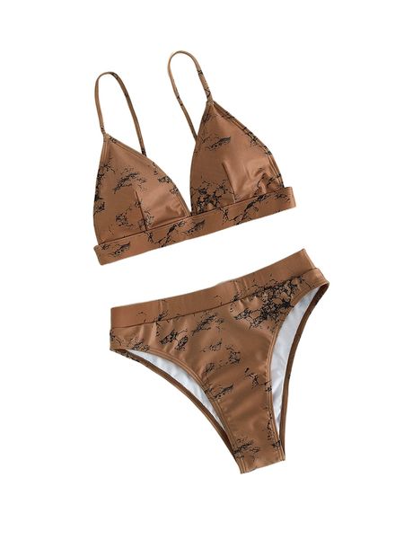 

arble print b.ikini swimsuit z8gl#, White;black