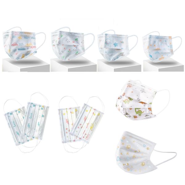 

disposable face masks breathable cartoon animal pattern 3-ply non-woven cup dust masks with elastic earloop for childs girls party daily use
