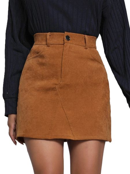

solid cord mini skirt o8ys#, Black