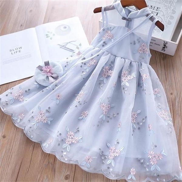 Meninas vestir roupas de verão Hanfu Fashion Fronse Filds Vintage Let Yarn Dress Kids Vestres para meninas Casamento de 11 anos 220521