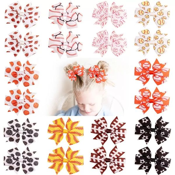 

hair accessories baby girls bow hairpin headwear fashion kids hairbow boutique children football rugby tennis basketball volleyball print ba, Slivery;white