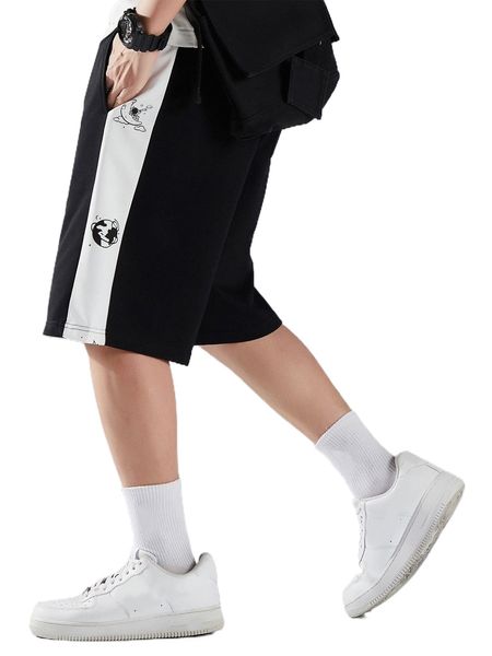 

men contrast sideseam drawstring waist track shorts i3lx#, White;black