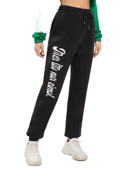 

slogan graphic drawstring waist sweatpants n5q6#, Black;white