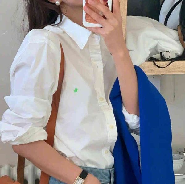 

2022 spring and summer korean blogger's same rl green label war horse embroidery shirt thin single breasted long sleeved women, Black;white