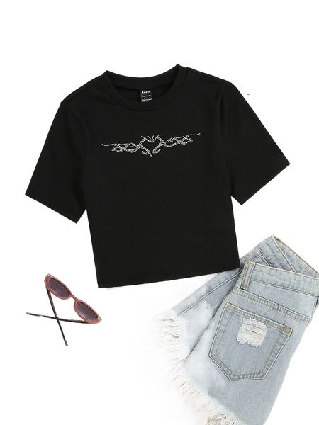 

rhinestone heart rib-knit tee i8a7#, White