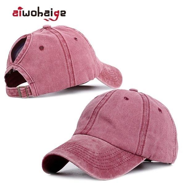 

ponytail baseball cap women vacation hat washed cotton comfort spring casual sport caps adjustable drop 220725, Blue;gray