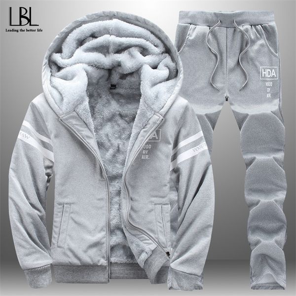 

2020 new fashion suit casual men's sportswear winter autumn men outwear tracksuit 2 piece hoodie sweatpant set fitness clothes lj201117, Gray