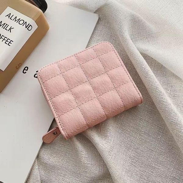 

2022 korean version of the simple plaid mini wallet zipper wallet cute coin purse student short card bag, Red;black