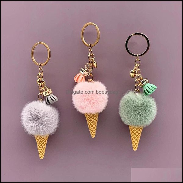 Portachiavi Accessori moda 1 Pz Mini Ciondolo gelato Portachiavi Simpatico cartone animato Peluche Borse Appendere Cono Anello catena auto Regalo creativo Chiave goccia D