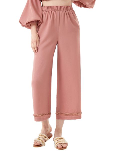 

x iman troye fringe trim wide leg pants u5yw#, Black;white