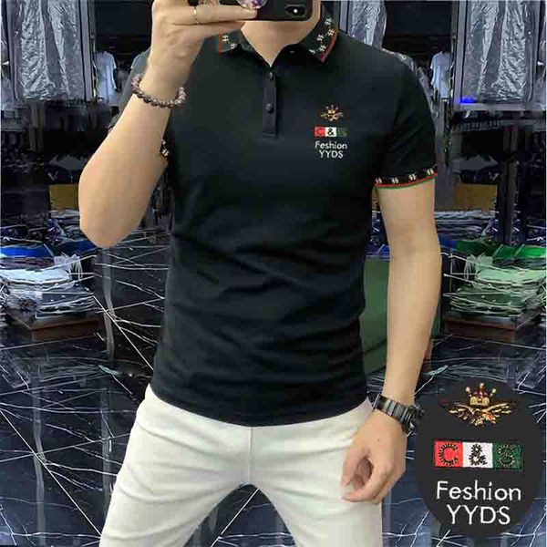 Модная мужская рубашка-поло с коротким рукавом с вышивкой и лацканами Мужские хлопковые футболки Универсальные летние модные удобные верхние контрастные ребра Дизайнерская мужская одежда M-4XL