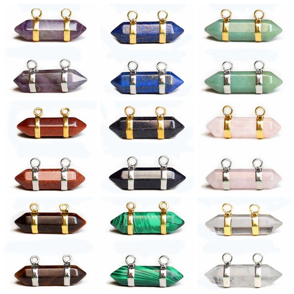 

bullet shape healing pointed chakra pendants for making jewelry necklace hexagonal quartz crystal stone charm choker women men, Silver