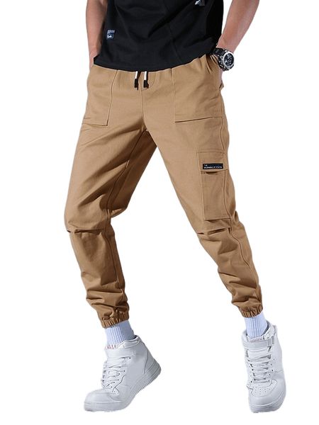 

men drawstring waist cargo pants x3om#, Black