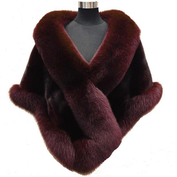 

new cape elegant royal blue faux fur bridal bolero for women wrap shrug evening party bride jackets red/white winter wedding cape, Black