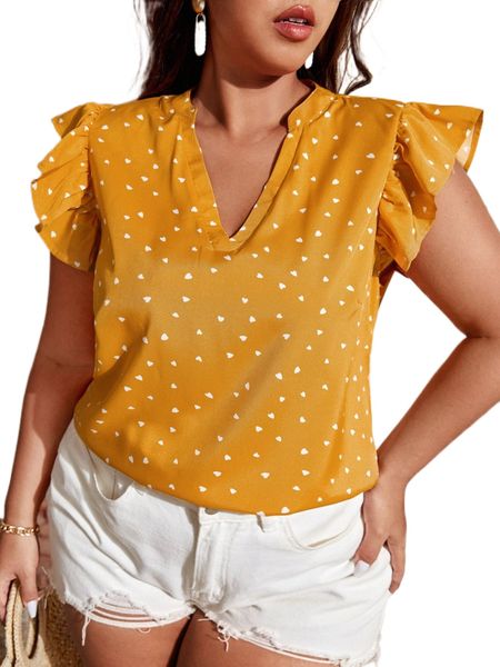 

plus heart print blouse 07m5#, Black