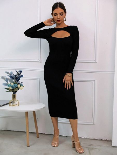 

joyfunear cut out bodycon sweater dress 1725#, White;black