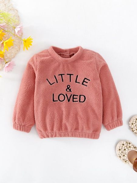 

baby letter embroidery fleece pullover she, Black
