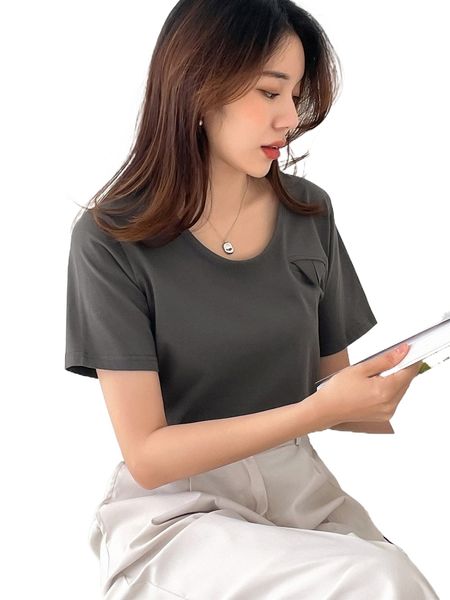 

dazy foldover detail round neck tee 18jr#, White