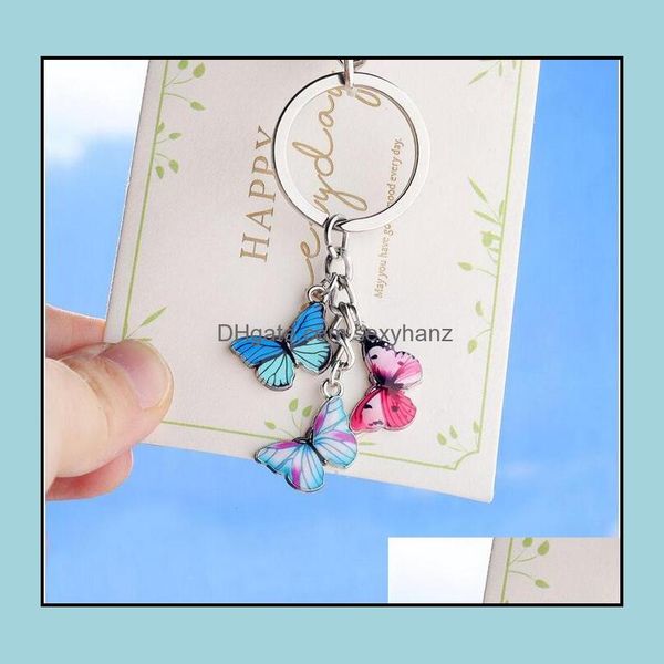 

keychains fashion accessories butterfly keychain key chain ring holder charm insects car keys women girls bag pendent jewelry drop delivery, Silver