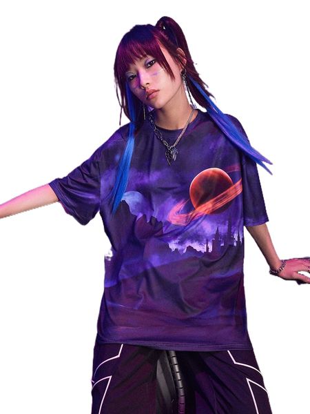 

romwe cyber luvr landscape print tee c1np#, White