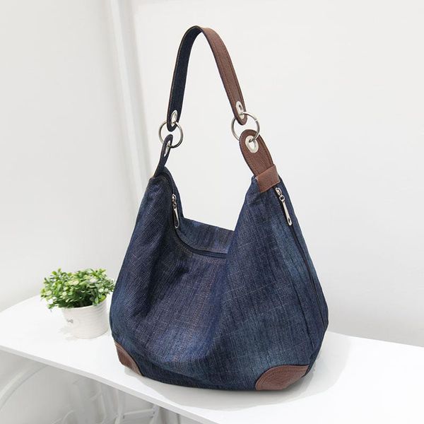 Bolsas de noite Mulheres jeans bolsas de sacola casual jean jean grande capacidade de uma sacola de ombro de ombro