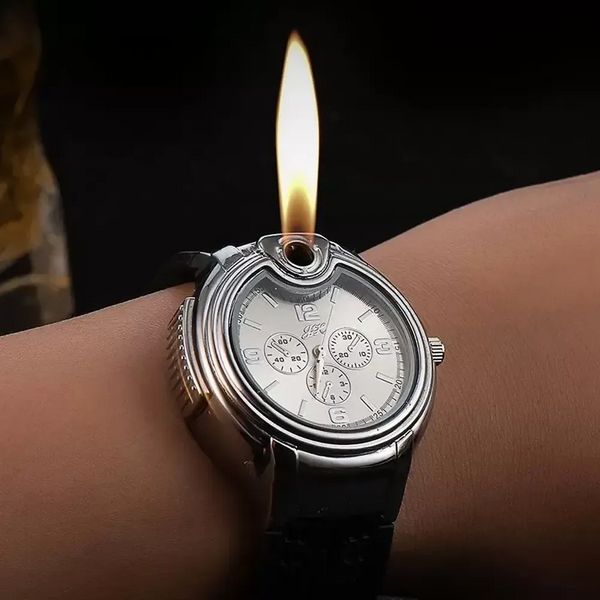 Accendini Orologio Stile Metallo Fiamma Aperta Sport da Uomo Creativo Apre Fiamma Orologi Gonfiabile Regolabile Fmale EncendedorInventario