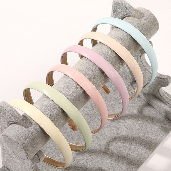 

solid color elegant women matte thin pu leather headband hair hoops girls retro hairbands hair accessories, Slivery;white