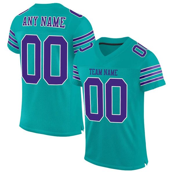 

custom aqua purple-white mesh authentic football jersey, Black
