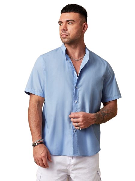 

extended sizes men solid button up shirt w9q3#, White;black