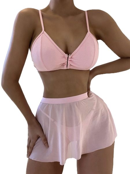 

3pack plain v wired bikini swimsuit & beach skirt h4pb#, White;black