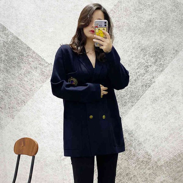 

women's knits & tees fadan s family's spring and summer 20 cardigan jacket badge embroidery double row button v-neck loose college, White
