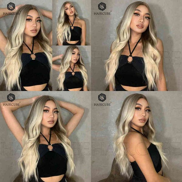 

style women's dyed white gold medium split curly wig wigs high temperature silk material 220527, Black