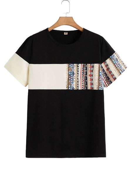 

men geo print colorblock tee y5mu#, White;black