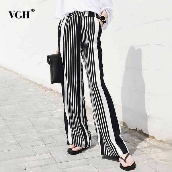 

elegant striped loose women full length pant high waist hit color wide leg pants for female fashion spring 210507, Black;white